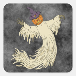 Pegatina Cuadrada Arte de Halloween del Fantasma con Cabeza de Calab