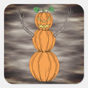 Pegatina Cuadrada Arte de Halloween del hombre de calabaza