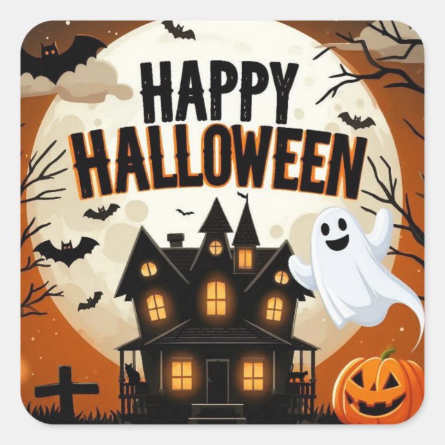 Pegatina Cuadrada Arte de Halloween feliz (Anverso)