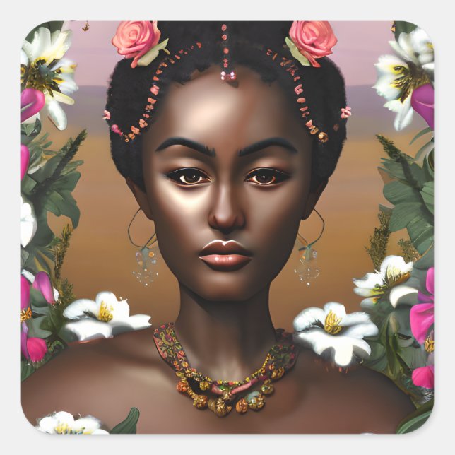 Pegatina Cuadrada Arte de IA de belleza afroamericano (Anverso)