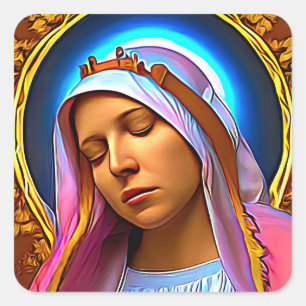 Pegatina Cuadrada Arte de IA de La Santísima Virgen María