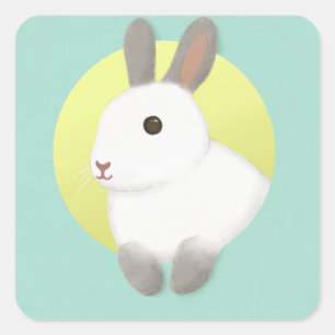 Pegatina Cuadrada Arte de Ilustracion de conejo lindo