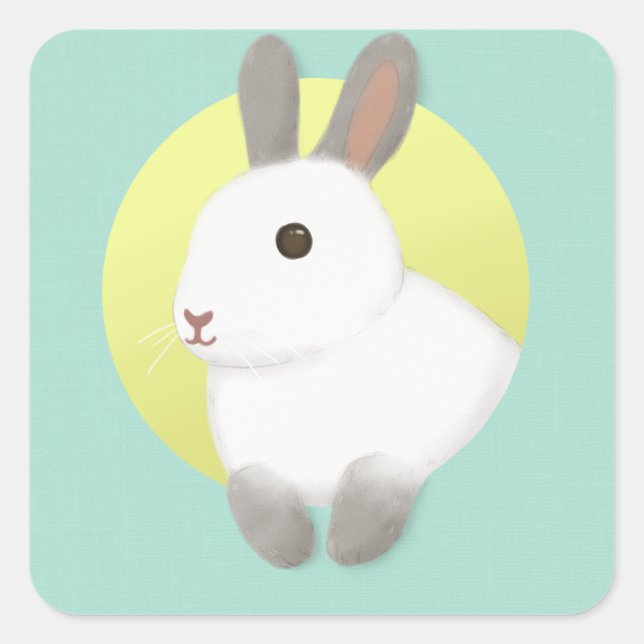 Pegatina Cuadrada Arte de Ilustracion de conejo lindo (Anverso)