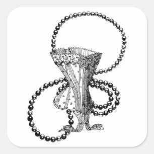 Pegatina Cuadrada Arte de Ilustracion de Pearl en el Corset de Victo
