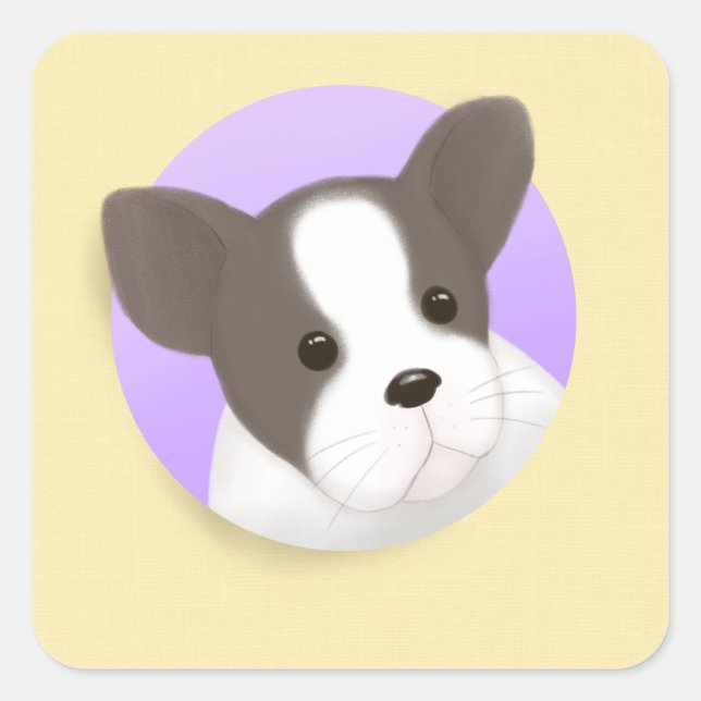 Pegatina Cuadrada Arte de Ilustracion de perro lindo (Anverso)