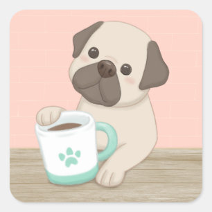 Pegatina Cuadrada Arte de Ilustracion de perro y peluca