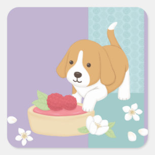 Pegatina Cuadrada Arte de Ilustracion de perro y postre lindo