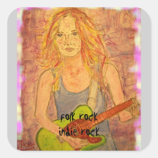 Pegatina Cuadrada arte de indie rock chica (Anverso)