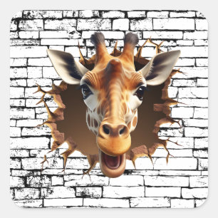 Pegatina Cuadrada Arte de jirafa 3D que rompe la pared – Safari real