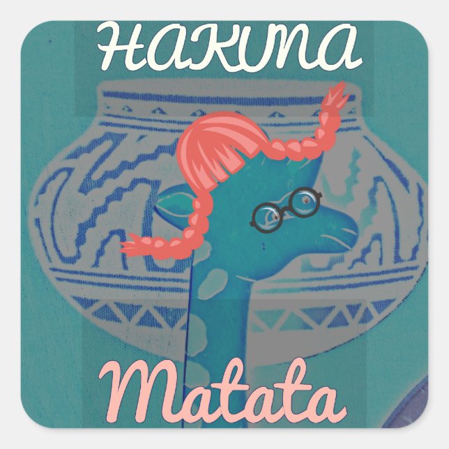 Pegatina Cuadrada Arte de jirafa lúdico: Un destello africano (Anverso)