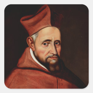 Pegatina Cuadrada Arte de la Biblioteca Romana de San Roberto Belarm