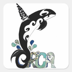 Pegatina Cuadrada Arte de la Libertad de las Orcas