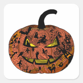 Pegatina Cuadrada Arte de la línea de calabazas de Halloween