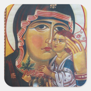 Pegatina Cuadrada Arte de la Madre María y Jesús