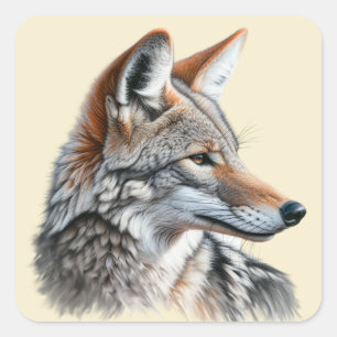Pegatina Cuadrada Arte de la Naturaleza Fauna Silvestre Coyote