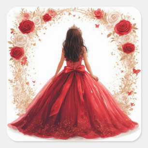 Pegatina Cuadrada 🌹 Arte de la Princesa Rosa Regalo para Niñas y Cu