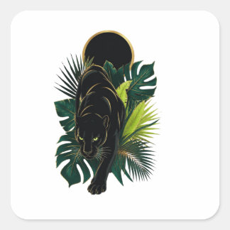 Pegatina Cuadrada Arte de la selva tropical de la Pantera Negra – Bo
