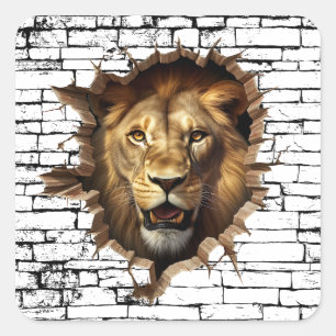 Pegatina Cuadrada Arte de león en pared 3D – Safari realista