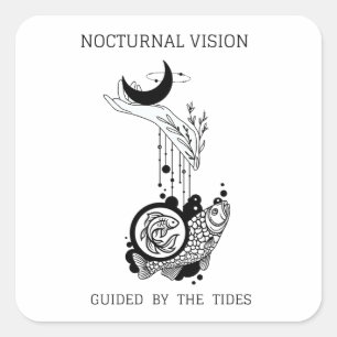 Pegatina Cuadrada Arte de línea de astrología de Piscis vintage