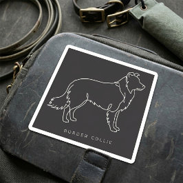 Pegatina Cuadrada Arte de línea de Border Collie minimalista Gráfico