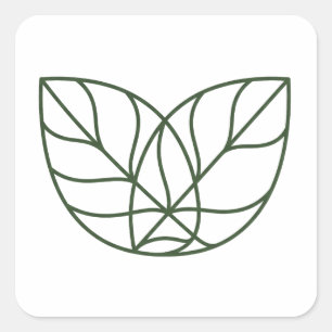 Pegatina Cuadrada Arte de línea de hoja verde minimalista