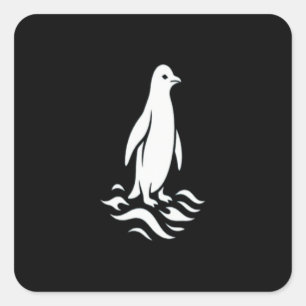 Pegatina Cuadrada Arte de línea de pingüino minimalista Ola de invie