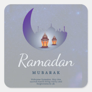Pegatina Cuadrada Arte de linterna de luna creciente de Ramadan Muba