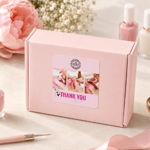 Pegatina Cuadrada Arte de logotipo de uñas de salón moderno rosa neg