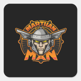 Pegatina Cuadrada Arte de logotipo futurista del hombre marciano
