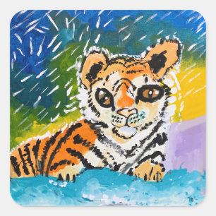Pegatina Cuadrada "Arte de los niños" de Baby Tiger
