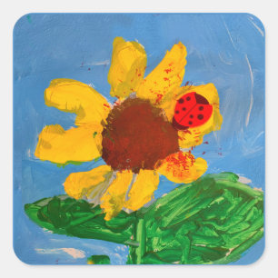 Pegatina Cuadrada "Arte de los niños" de girasol