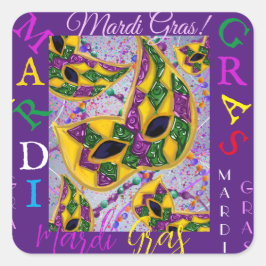 PEGATINA CUADRADA ARTE DE MARDI GRAS       