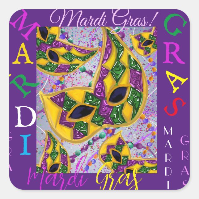 PEGATINA CUADRADA ARTE DE MARDI GRAS        (Anverso)