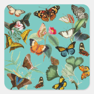 Pegatina Cuadrada Arte de mariposa vintage, muchos tipos y colores