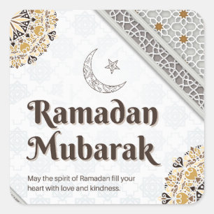 Pegatina Cuadrada Arte de Media Luna de Mandala Ramadan Mubarak