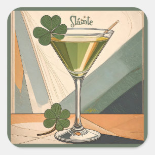 Pegatina Cuadrada Arte de mediados de siglo moderno Martini de trébo
