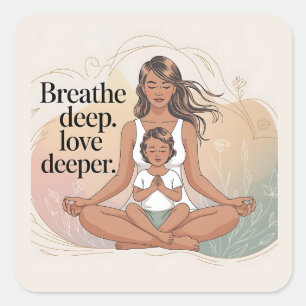 Pegatina Cuadrada Arte de Meditación de Conciencia Plena de Madre e 