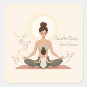 Pegatina Cuadrada Arte de Meditación Yoga Madre Hijo