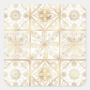 Pegatina Cuadrada Arte de mosaico con ornamento geométrico de oro de