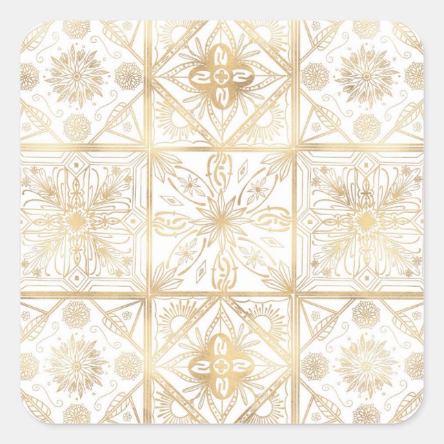 Pegatina Cuadrada Arte de mosaico con ornamento geométrico de oro de (Anverso)