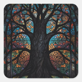 Pegatina Cuadrada Arte De Mosaico De Cristal Alterado En Árbol De Vi