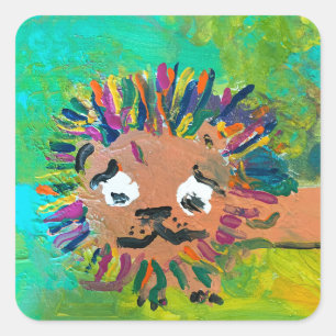 Pegatina Cuadrada "Arte de niños por león bebé"