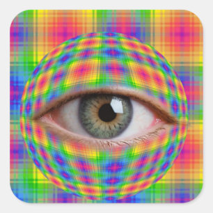 Pegatina Cuadrada Arte de Ojo Trippy   Ojo de Cuadro Escocés de Arco