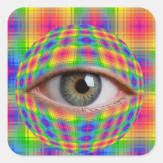 Pegatina Cuadrada Arte de Ojo Trippy | Ojo de Cuadro Escocés de Arco
