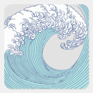 Pegatina Cuadrada Arte de olas de surf Ukiyo-e japonés vintage Costa