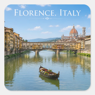Pegatina Cuadrada Arte de paisaje urbano romántico de Ponte Vecchio