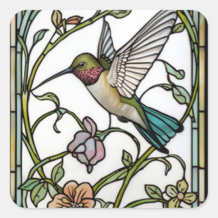 Pegatina Cuadrada Arte de pájaro mosca elegante botánico boho chic