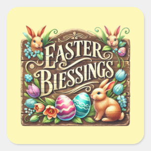 Pegatina Cuadrada Arte de palabras de bendiciones de Pascua lindas 