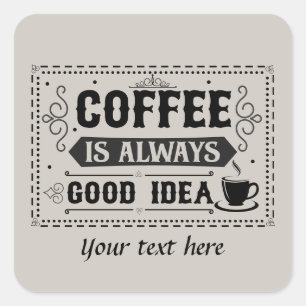 Pegatina Cuadrada Arte de palabras de café de personalizable corto