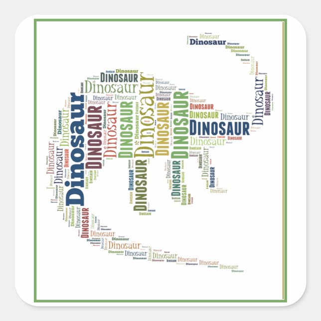 Pegatina Cuadrada Arte de palabras de Dinosaur (Anverso)